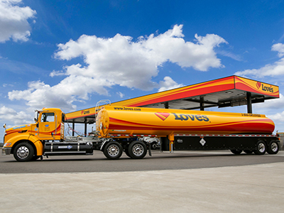 Gemini Motor Transport tanker parked near Love's Travel Stops diesel pumps